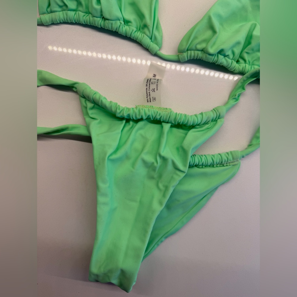 Neon Green Cheeky Bikini Set | Size Medium | Triangle Top + Tie Bottoms - Picture 2 of 4